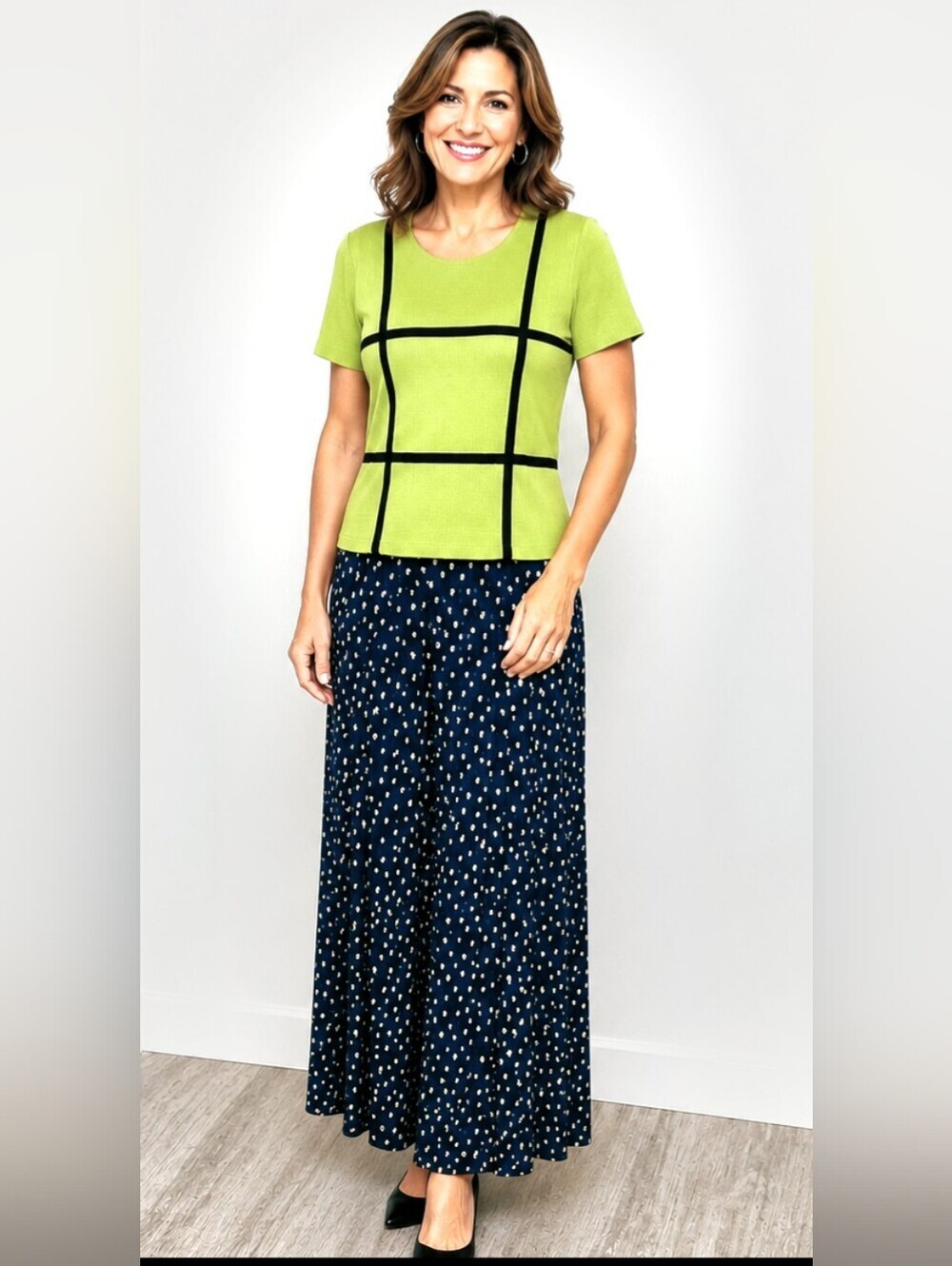 Julian Taylor Vintage Lime Green & Navy Blue Maxi-Dress, Size 10